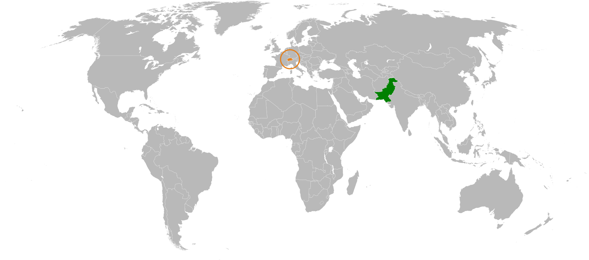 Map indicating locations of Pakistan and Switzerland