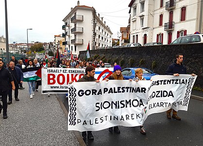 Bidasoaz bi aldeetako Israelen boikotaren eta Palestinaren aldeko manifestazioa (Hendaian 2023ko azaroan)