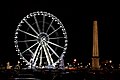 Place de la Concorde, l'obélisque et la Grande Roue vus de nuit.