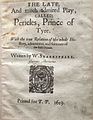 Pavier's unauthorised Pericles (1619), first state.