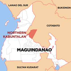 Mapa ng Shariff Kabunsuan (dating unang distrito ng Maguindanao) na nagpapakita sa lokasyon ng Northern Kabuntalan na dating bahagi ng Kabuntalan.
