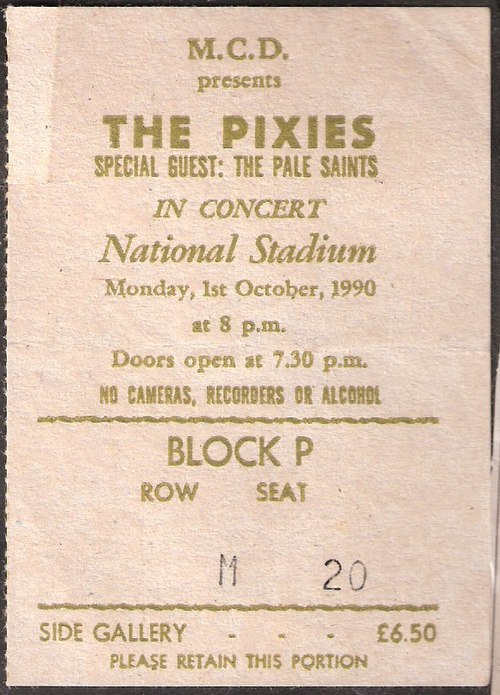 A Pixies ticket from October 1, 1990