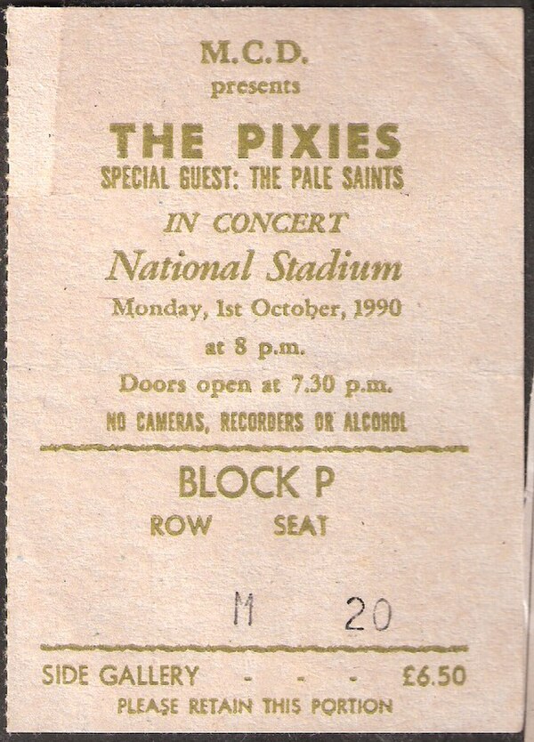 A Pixies ticket from October 1, 1990