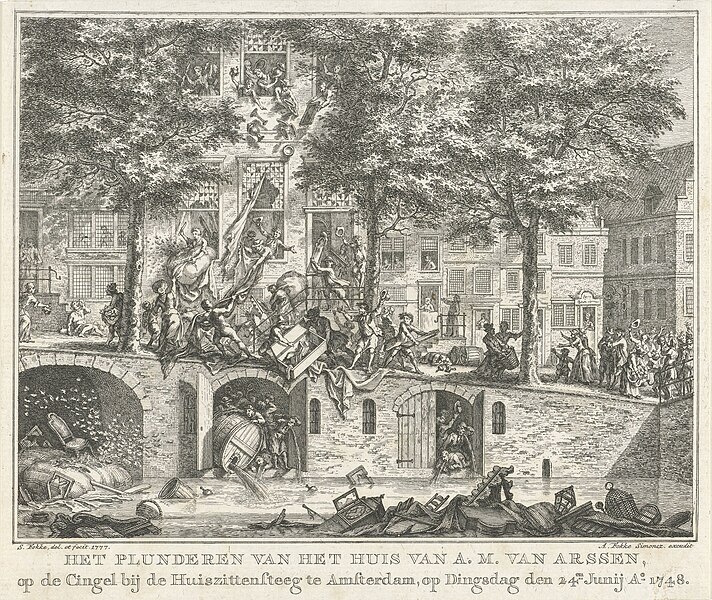 File:Plundering van het huis van A.M. van Arssen te Amsterdam 1748 (Pachtersoproer), RP-P-OB-84.026.jpg