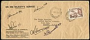 Port Moresby-Sydney OHMS cover, No. 11 Squadron Port Moresby flown and signed by the crew including Bob Gurney, Eric Sims, Gogh Hemsworth, Bill Purton and others (1939)