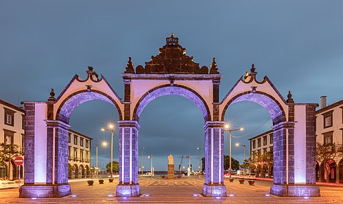 Portas da Cidade (City gates) of Ponta Delgada, São Miguel Island, Azores, Portugal.