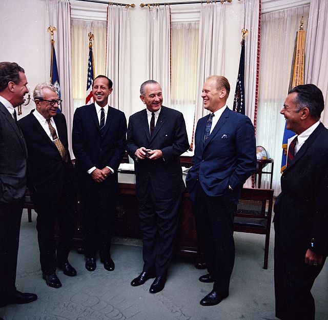 President Johnson with NFL owners and Republican Congressional leaders, June 7, 1967. L-R: Edward Bennett Williams (President of the Washington Redski
