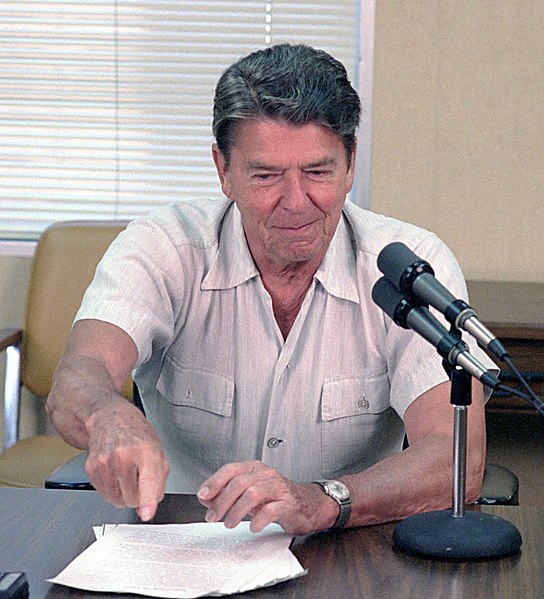 File:President Ronald Reagan during a radio address to the nation from Rancho del Cielo (cropped).jpg