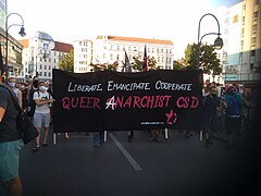 Queer anarchist banner at Christopher Street Day parade, Berlin, 2020 Queer Anarchist CSD Berlin 2020 Gamma Fixed.jpg