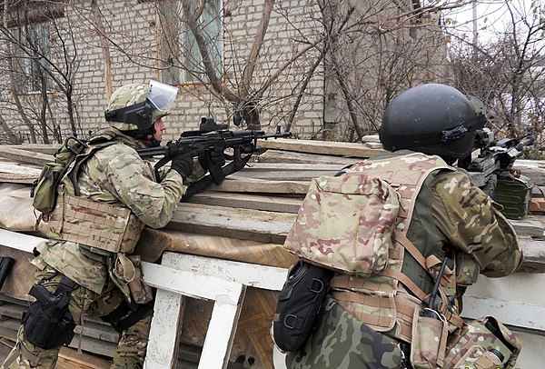 FSB special forces members during a special operation in Makhachkala, as a result of which "one fighter was killed and two terrorist attacks prevented