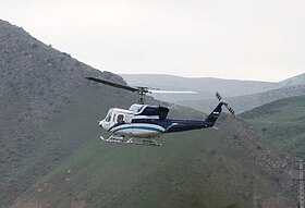 L'hélicoptère Bell 212 immatriculé 6-9221 transportant Raïssi décollant après la cérémonie d'inauguration du barrage. Il s'écrase avant d'arriver à destination.