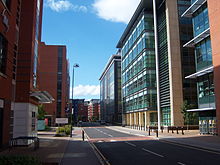 Riverside Exchange, a new business district in Sheffield City Centre. Visible are the offices of Irwin Mitchell(left) and UK Visas and Immigration(centre) Riverside Exchange Sheffield.JPG