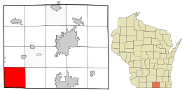 Location of Avon in Rock County and the state of Wisconsin.