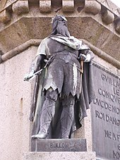 Statue of Rollo, founder of the fiefdom of Normandy, standing in Falaise, Calvados, birthplace of his descendant William the Conqueror, the Duke of Normandy who became King of England Rollo statue in falaise.JPG