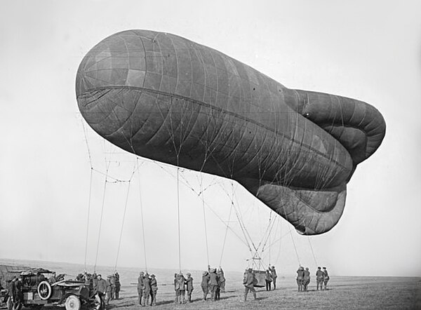 A Royal Flying Corps observation balloon on the Western Front, during World War I