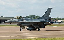 A Fokker-assembled Royal Netherlands Air Force F-16 arrives for the Royal International Air Tattoo, England (2014)