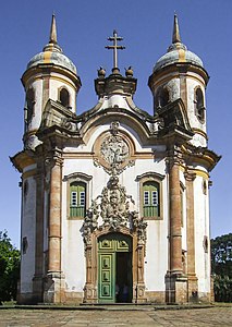 Cerkev svetega Frančiška Asiškega v Ouro Pretu v Braziliji, zgrajena med letoma 1765 in 1775, avtor Aleijadinho