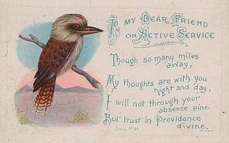 An Australian Kookaburra active service postcard SLNSW 75769 To my Dear Friend on Active Service postcard with Kookaburra and text.jpg