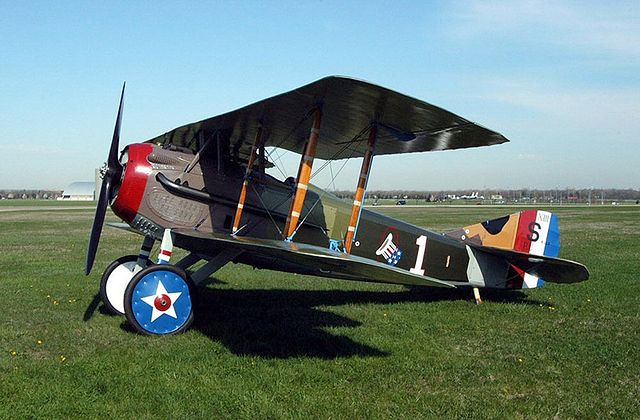 SPAD S.XIII in livery of Capt. Eddie Rickenbacker, 94th Aero Squadron. Note U.S. national insignia painted on wheel hubs.
