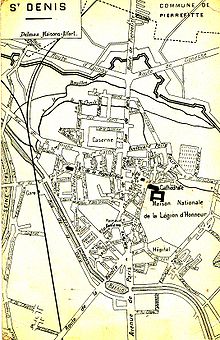 Carte du début du XXe siècle montrant le centre ville et les quartiers nord de Saint-Denis[Note 3].