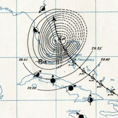 Surface Weather Analysis of Hurricane San Ciriaco on August 13, 1899.
