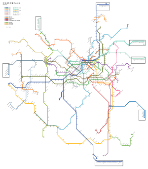首都圏電鉄の路線図 ●エメラルドグリーンで北西に伸びるのが京義線