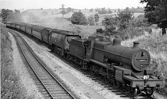Pines Express relief in 1959 Shoscombe & Single Hill Halt 'Pines Express' Relief nearing geograph-2671505-by-Ben-Brooksbank.jpg