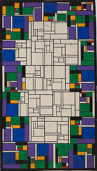 File:Stained-Glass Composition (Kleine Pastorale), Color Design for Window A by Theo van Doesburg Het Nieuwe Instituut WILSp92.jpg