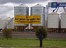 Primary producers are especially concerned with the environmental and economic impacts of the Basin's development, Dalby, 2010 Surat Basin protest.jpg