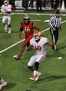 Tajh Boyd scrambles during a 2013 game against the Maryland Terrapins. Tajh Boyd.JPG