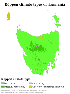 Koppen-Geiger climate types of Tasmania Tasmania Koppen.svg