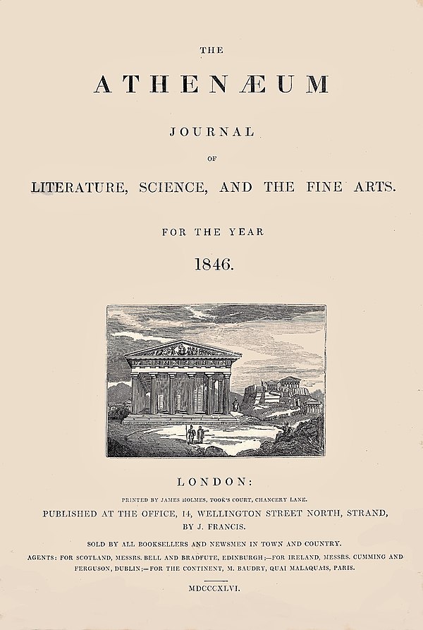 The cover of the 1846 issue of the Athenæum