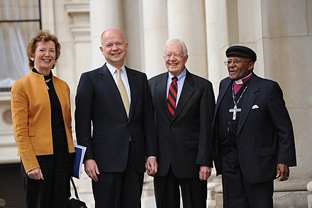 Tutu with former Irish president Mary Robinson, British foreign secretary William Hague, and former US president Jimmy Carter in 2012