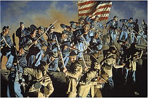 Depiction of the battle in the painting The Old Flag Never Touched the Ground The Old Flag Never Touched the Ground.jpg