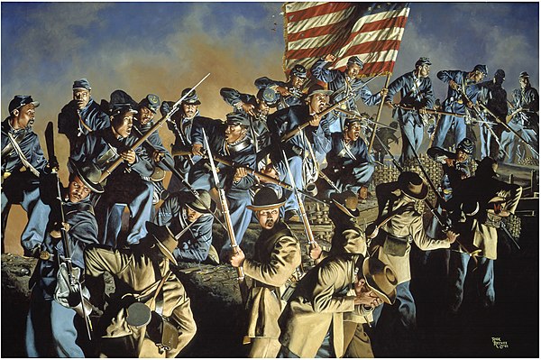 Depiction of the battle in the painting The Old Flag Never Touched the Ground