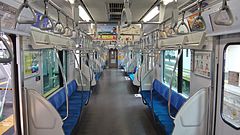 The interior of car 4601 (formerly 5000 series car 5918) with original blue seating moquette