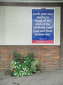 Poster produced by the Society at Chichester Railway Station, West Sussex in 2011. Trinitarian Bible Society.jpg