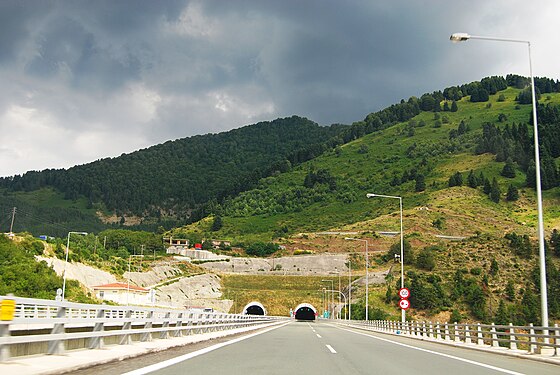 Approaching a tunnel under Pindos mountain range on Egnatia Odos (Egnatia Motorway) in Greece.