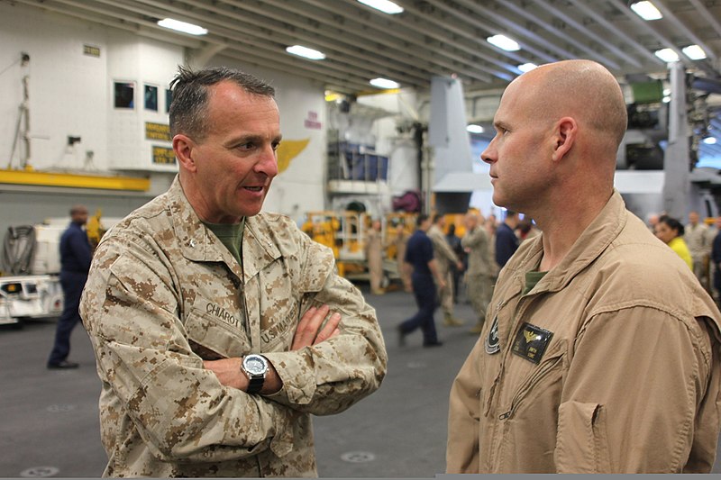 File:U.S. Marine Corps Brig. Gen. Charles G. Chiarotti, left, the deputy commander of Marine Forces Africa and Marine Forces Europe, talks with Lt. Col. Brian Smith Jr., the commanding officer of Marine Medium 120416-M-FR139-006.jpg