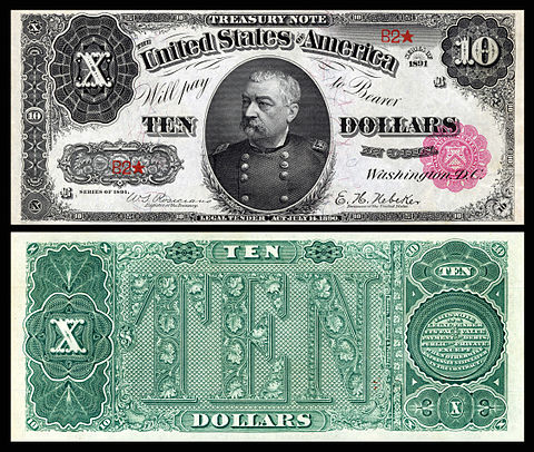 $10 (1890) Philip Sheridan.