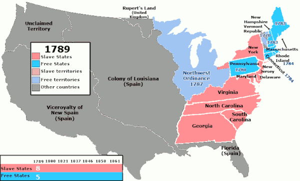 An animation showing the free/slave status of U.S. states and territories, 1789–1861 (see separate yearly maps below). The American Civil War began in 1861. The 13th Amendment, effective December 1865, abolished slavery in the U.S.
