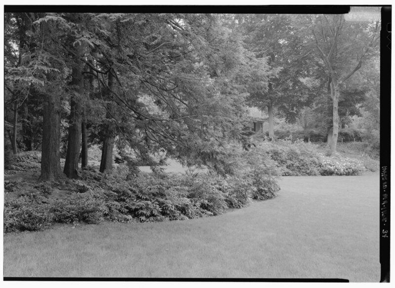 File:VIEW FROM THE SOUTH LAWN EDGE TOWARD THE WEST SLOPE. (NOTE- LEUCOTHOE AND CANADIAN HEMLOCK ON THE LEFT). - Fairsted, 99 Warren Street, Brookline, Norfolk County, MA HABS MASS,11-BROK,6-34.tif