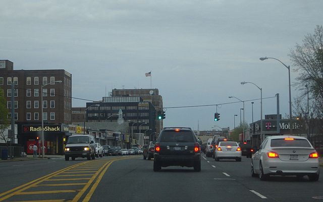 The Village of Hempstead as seen from eastbound lanes of Fulton Street.