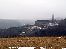 View to the Ordensburg from the former town of Wollseifen Vogelsang 18 DB.jpg