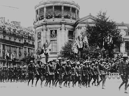 Victorious Marines parade in France in November 1918.