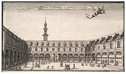 Pierwszy budynek Royal Exchange, rycina z XVII wieku