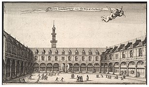 O Royal Exchange original em uma gravura de Wenceslaus Hollar
