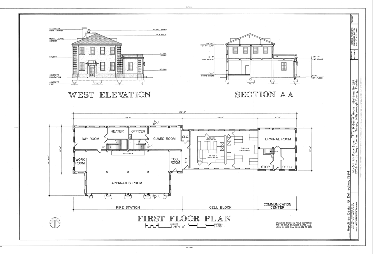 File:West Elevation, Section, and First Floor Plan ...