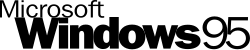 Lettering "Windows (R)" (bold) with addition "95" (normal printing without character spacing), over the first Windows letter the lettering "Microsoft (R)"