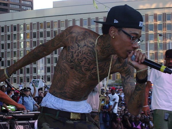 Wiz Khalifa on stage in Boston in August 2010